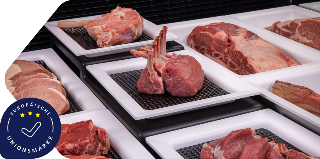 patentierter Wabenboden in weißer Thekenschale